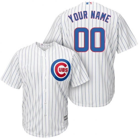 Men's Chicago Cubs Majestic White/Royal Cool Base Custom Jersey - Ujersey