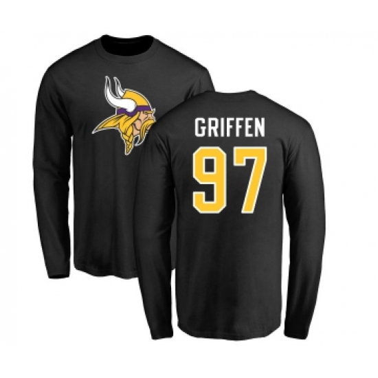Football Minnesota Vikings #97 Everson Griffen Black Name & Number Logo Long Sleeve T-Shirt - Ujersey