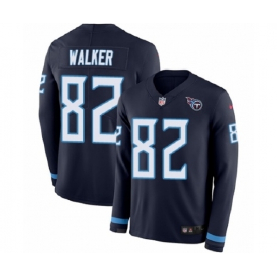 Youth Nike Tennessee Titans #82 Delanie Walker Limited Navy Blue Therma Long Sleeve NFL Jersey - Ujersey
