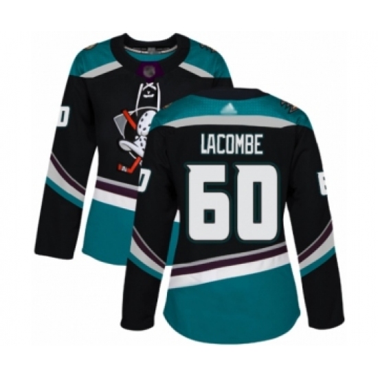 Women's Anaheim Ducks #60 Jackson Lacombe Authentic Black Teal Alternate Hockey Jersey - Ujersey