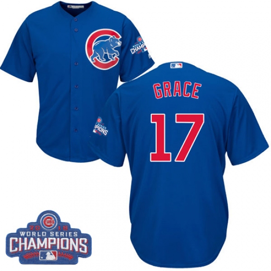 Youth Majestic Chicago Cubs #17 Mark Grace Authentic Royal Blue Alternate 2016 World Series Champions Cool Base MLB Jersey - Ujersey
