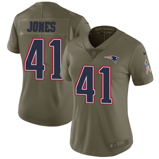 Women's Nike New England Patriots #41 Cyrus Jones Limited Olive 2017 Salute to Service NFL Jersey - Ujersey