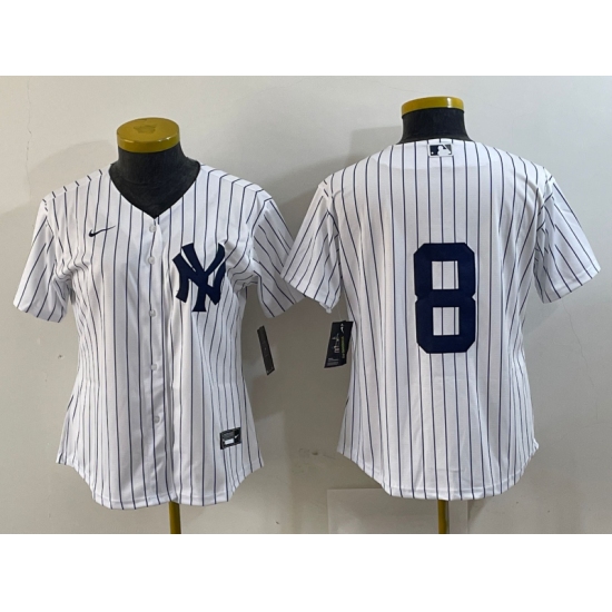 Women's New York Yankees #8 Yogi Berra White No Name Stitched Nike Cool Base Throwback Jersey - Ujersey