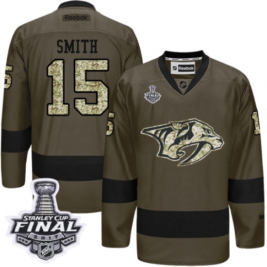 Men's Adidas Nashville Predators #15 Craig Smith Premier Green Salute to Service 2017 Stanley Cup Final NHL Jersey - Ujersey