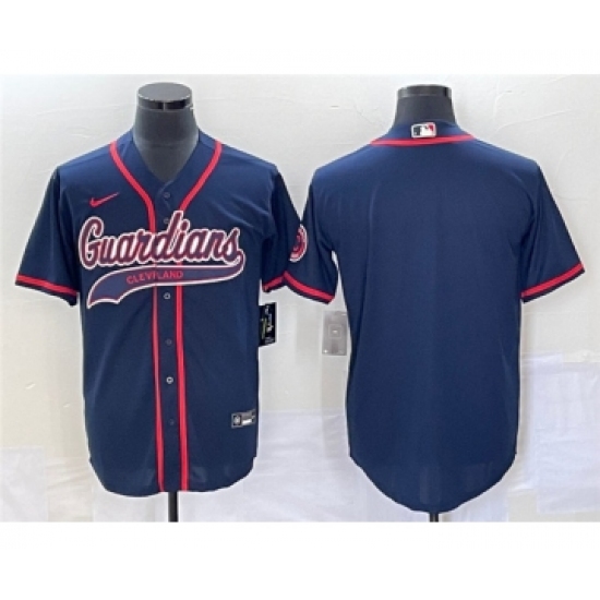 Men's Cleveland Guardians Blank Navy Cool Base Stitched Jersey - Ujersey