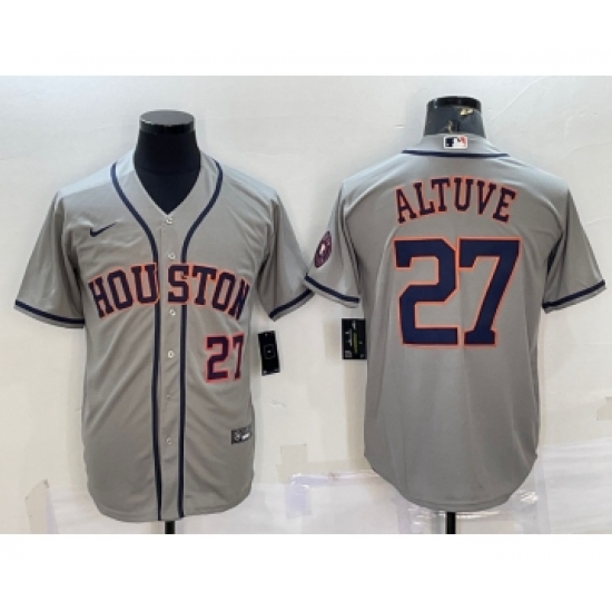 Men's Houston Astros #27 Jose Altuve Number Grey With Patch Stitched MLB Cool Base Nike Jersey - Ujersey