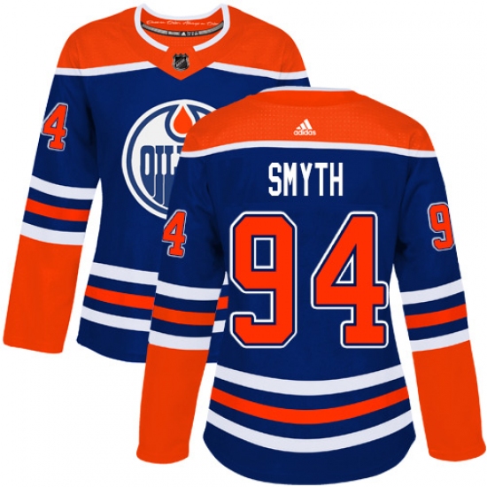 Women's Adidas Edmonton Oilers #94 Ryan Smyth Authentic Royal Blue Alternate NHL Jersey