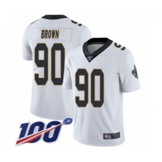 Men's New Orleans Saints #90 Malcom Brown White Vapor Untouchable Limited Player 100th Season Football Jersey - Ujersey