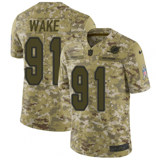 Youth Nike Miami Dolphins #91 Cameron Wake Limited Camo 2018 Salute to Service NFL Jersey - Ujersey