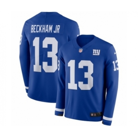 Men's Nike New York Giants #13 Odell Beckham Jr Limited Royal Blue Therma Long Sleeve NFL Jersey - Ujersey