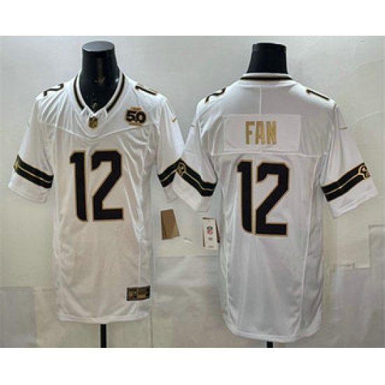 Men's Seattle Seahawks #12 Fan White Gold 2025 FUSE 50th Season Limited Stitched Jersey - Ujersey