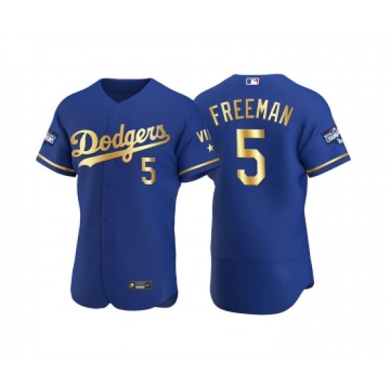 Men's Los Angeles Dodgers #5 Freddie Freeman Royal Golden Flex Base Stitched Jersey - Ujersey