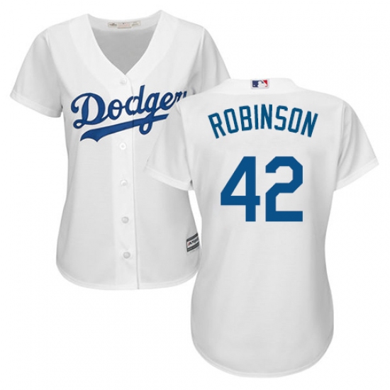 Women's Majestic Los Angeles Dodgers #42 Jackie Robinson Replica White MLB Jersey - Ujersey