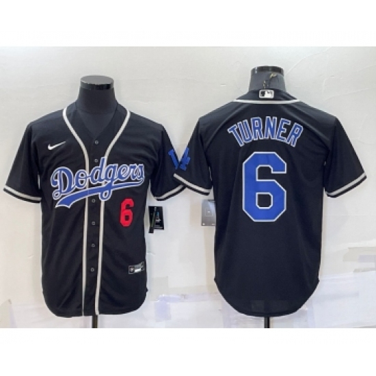Men's Los Angeles Dodgers #6 Trea Turner Black Cool Base Stitched Baseball Jersey - Ujersey