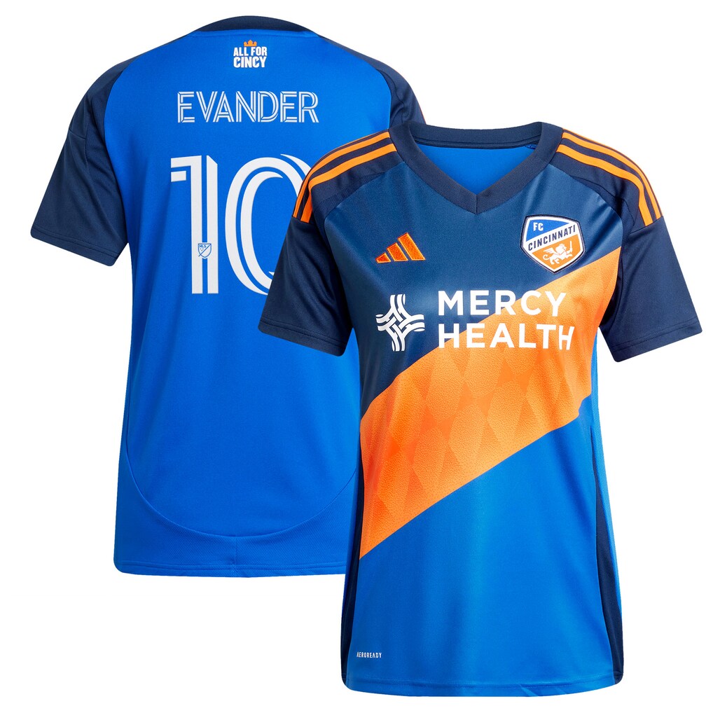 Women's FC Cincinnati Evander da Silva Ferreira adidas Blue 2025 Orange and Blue Legacy Kit Replica Jersey - Ujersey
