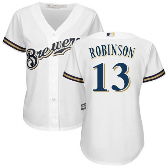 Women's Majestic Milwaukee Brewers #13 Glenn Robinson Replica White Home Cool Base MLB Jersey