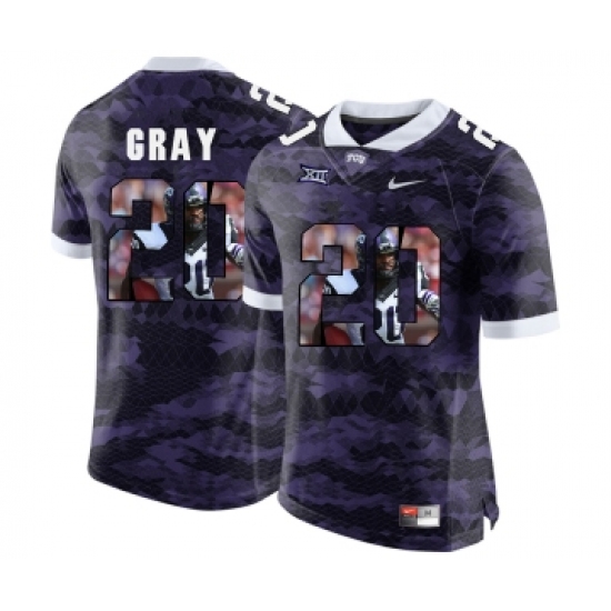 TCU Horned Frogs 20 Deante Gray Purple College With Portrait Print Football Limited Jersey - Ujersey