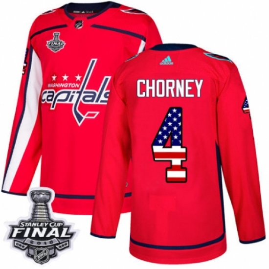 Men's Adidas Washington Capitals #4 Taylor Chorney Authentic Red USA Flag Fashion 2018 Stanley Cup Final NHL Jersey - Ujersey