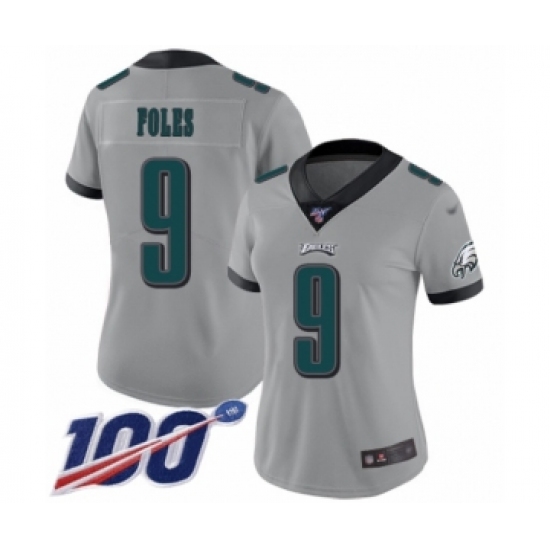 Women's Philadelphia Eagles #9 Nick Foles Limited Silver Inverted Legend 100th Season Football Jersey - Ujersey