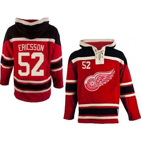 Men's Old Time Hockey Detroit Red Wings #52 Jonathan Ericsson Authentic Red Sawyer Hooded Sweatshirt NHL Jersey - Ujersey
