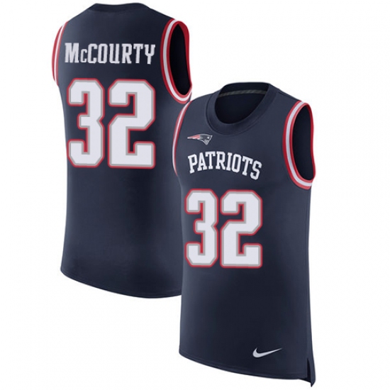 Men's Nike New England Patriots #32 Devin McCourty Limited Navy Blue Rush Player Name & Number Tank Top NFL Jersey - Ujersey
