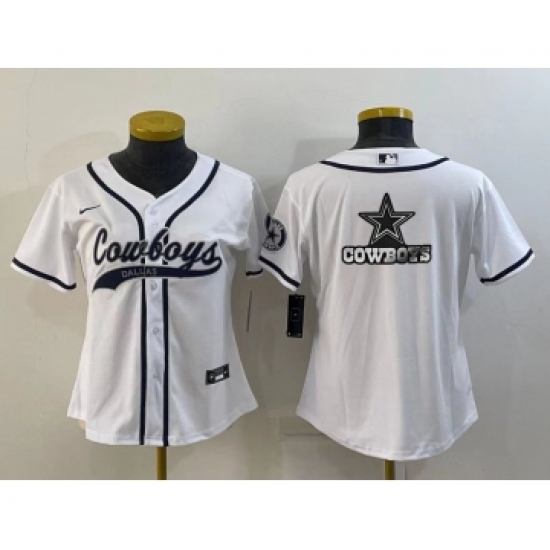 Women's Dallas Cowboys White Team Big Logo With Patch Cool Base Stitched Baseball Jersey - Ujersey
