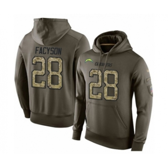 Football Los Angeles Chargers #28 Brandon Facyson Green Salute To Service Men's Pullover Hoodie - Ujersey