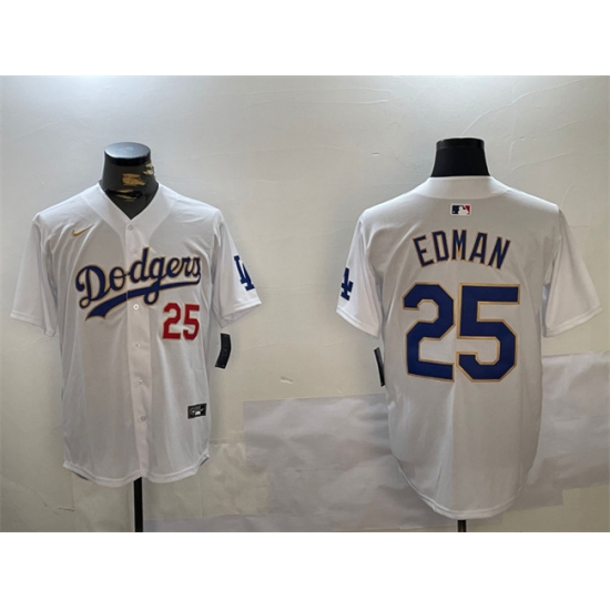 Men's Los Angeles Dodgers #25 Tommy Edman White Gold Home Limited Stitched Baseball Jersey - Ujersey