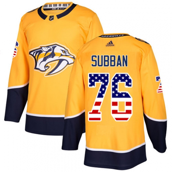 Youth Adidas Nashville Predators #76 P.K Subban Authentic Gold USA Flag Fashion NHL Jersey - Ujersey