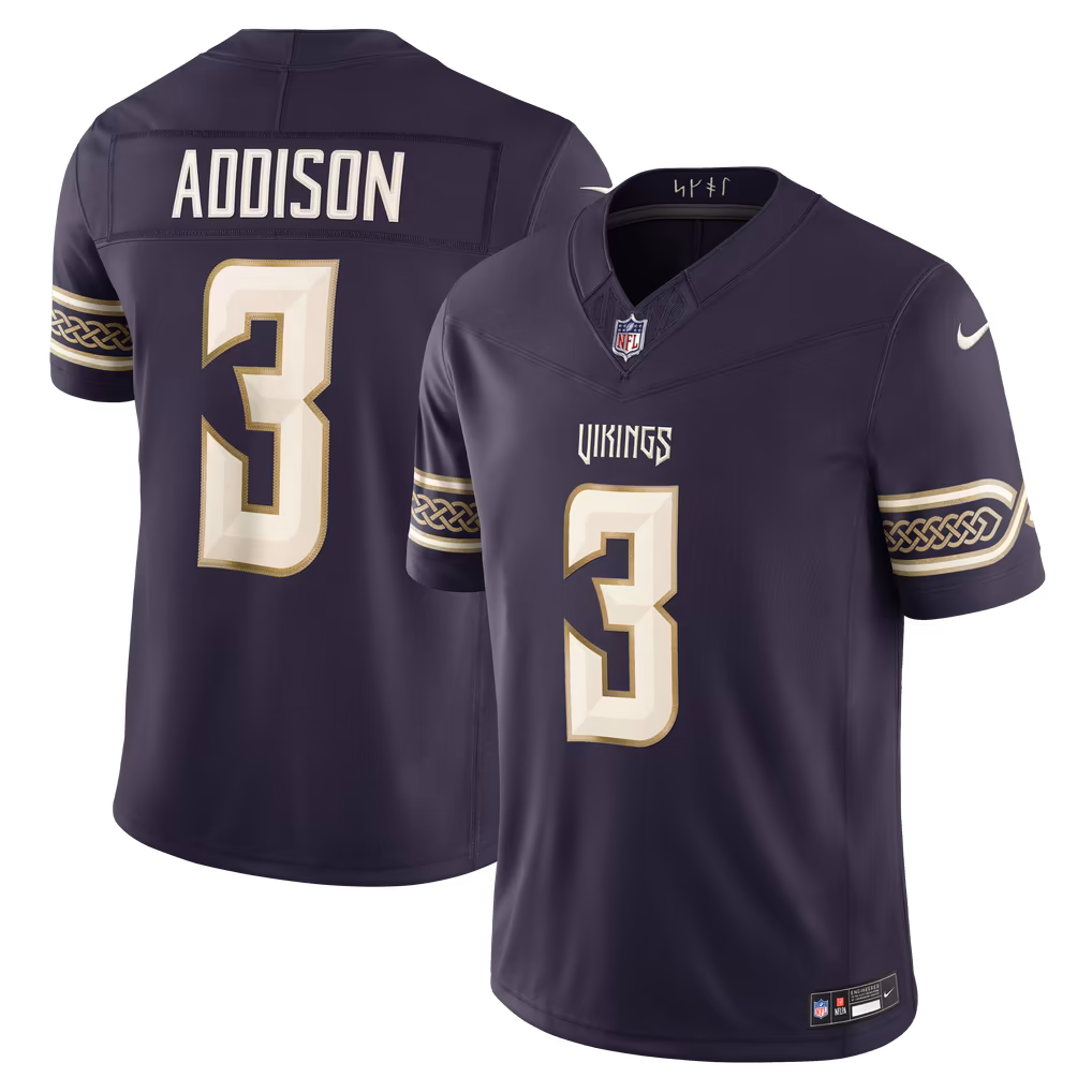 Men's Minnesota Vikings Jordan Addison Nike Purple 2026 Rivalries Collection Stitched Limited Jersey - SUjersey01