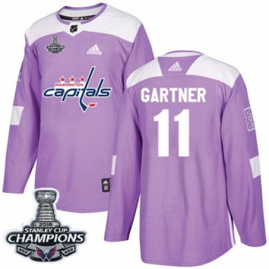 Men's Adidas Washington Capitals #11 Mike Gartner Authentic Purple Fights Cancer Practice 2018 Stanley Cup Final Champions NHL Jersey - Ujersey