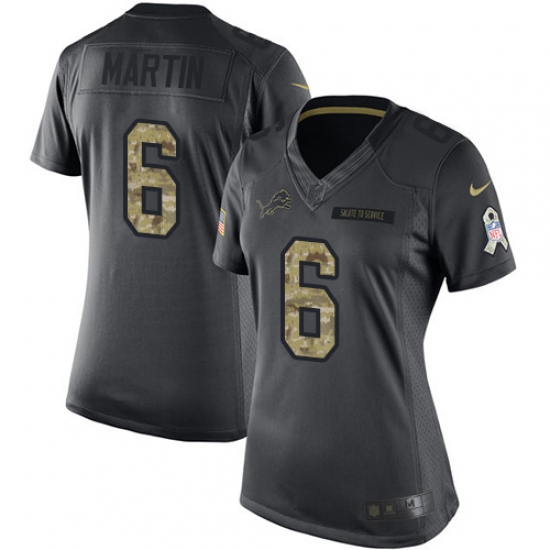 Women's Nike Detroit Lions #6 Sam Martin Limited Black 2016 Salute to Service NFL Jersey - Ujersey