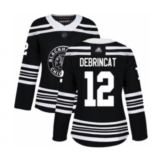 Women's Chicago Blackhawks #12 Alex DeBrincat Authentic Black Alternate Hockey Jersey - Ujersey