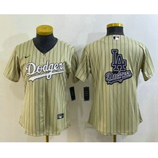 Women's Los Angeles Dodgers Big Logo Number Cream Pinstripe Stitched MLB Cool Base Nike Jerseys - Ujersey