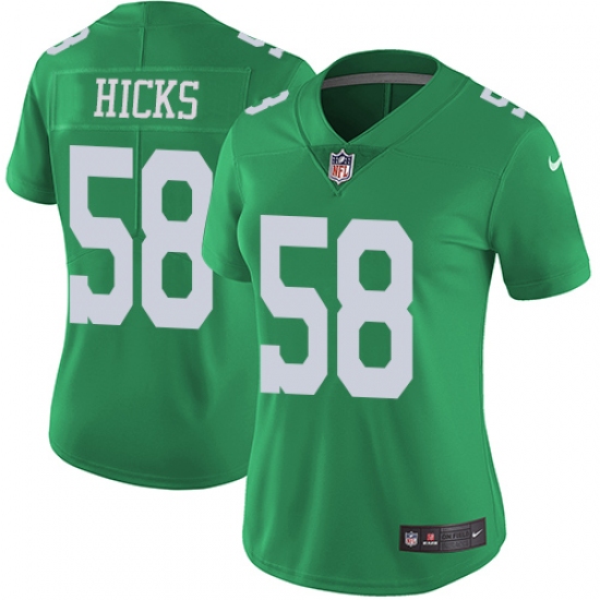 Women's Nike Philadelphia Eagles #58 Jordan Hicks Limited Green Rush Vapor Untouchable NFL Jersey - Ujersey