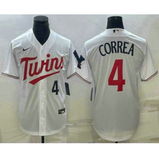 Men's Minnesota Twins #4 Carlos Correa Number White Red Stitched MLB Cool Base Nike Jersey - Ujersey