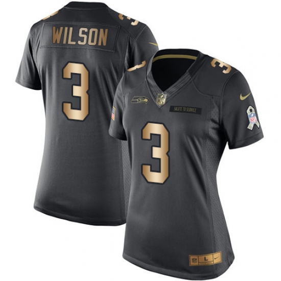 Women's Nike Seattle Seahawks #3 Russell Wilson Limited Black/Gold Salute to Service NFL Jersey - Ujersey