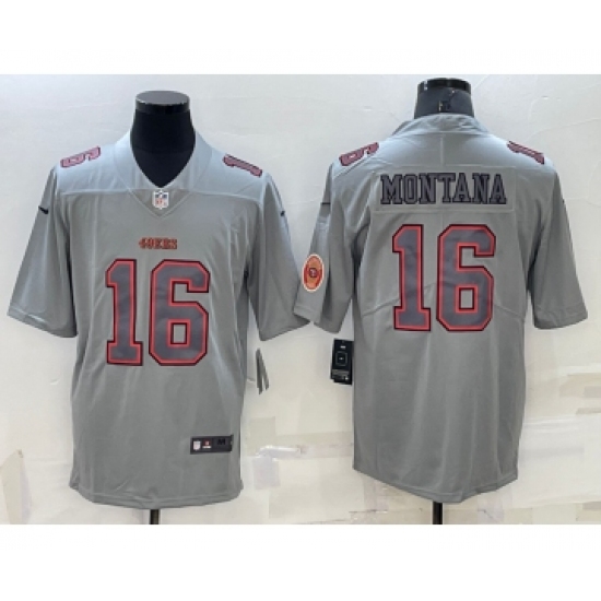 Men's San Francisco 49ers #16 Joe Montana LOGO Grey Atmosphere Fashion 2022 Vapor Untouchable Stitched Limited Jersey - Ujersey