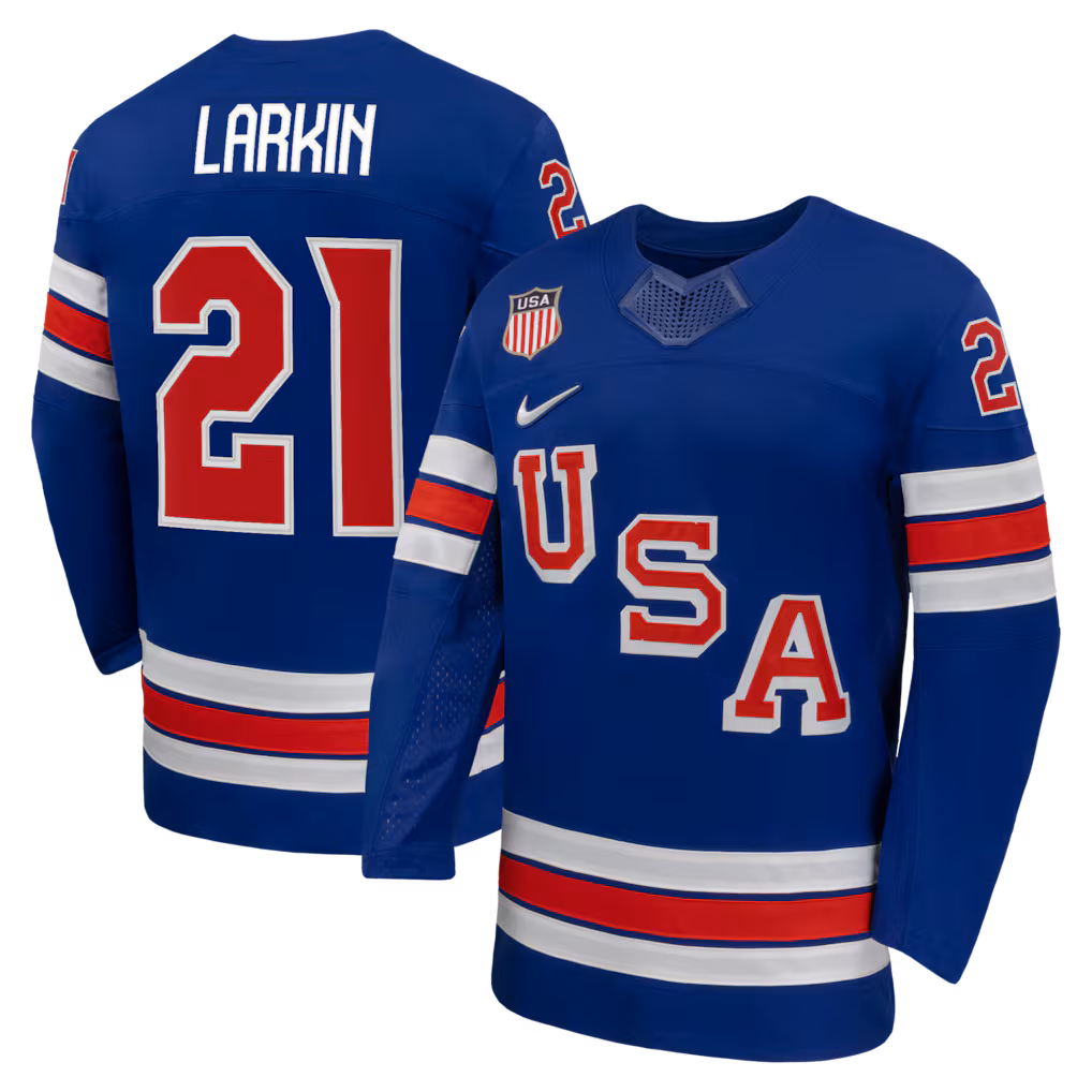 Men's Dylan Larkin Nike Royal US Hockey 2026 Home Replica Jersey