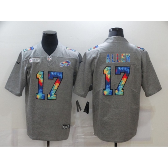 Men's Buffalo Bills #17 Josh Allen Gray Rainbow Version Nike Limited Jersey