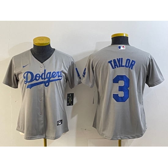 Women's Los Angeles Dodgers #3 Chris Taylor Grey Cool Base Stitched Nike Jersey - Ujersey