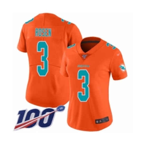Women's Miami Dolphins #3 Josh Rosen Limited Orange Inverted Legend 100th Season Football Jersey - Ujersey