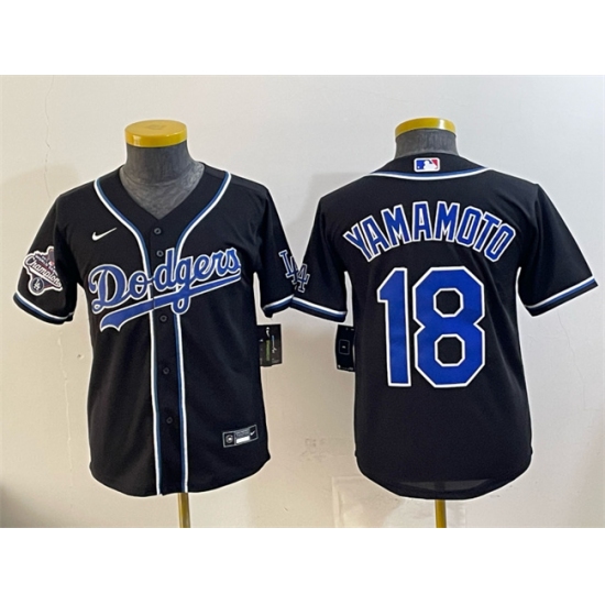 Women's Los Angeles Dodgers #18 Yoshinobu Yamamoto Black Fashion 2025 World Series Champions Cool Base Stitched Baseball Jersey(Run Small) - Ujersey