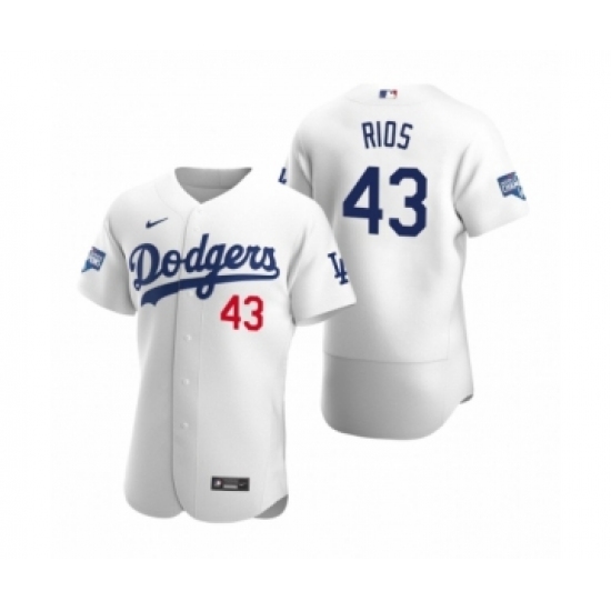 Men's Los Angeles Dodgers #43 Edwin Rios White 2020 World Series Champions Authentic Jersey - Ujersey
