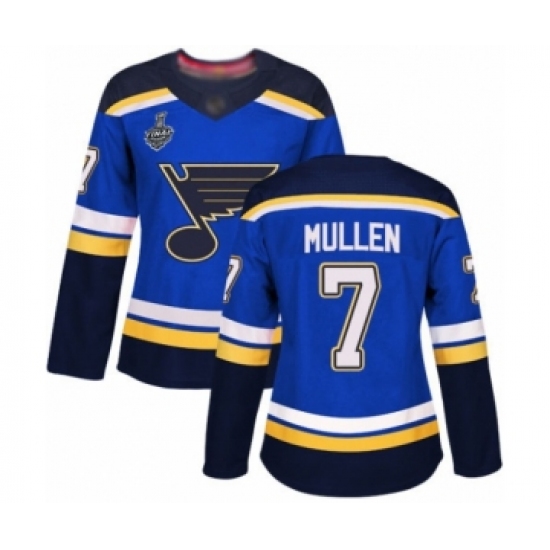 Women's St. Louis Blues #7 Joe Mullen Authentic Royal Blue Home 2019 Stanley Cup Final Bound Hockey Jersey - Ujersey