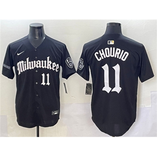 Men's Milwaukee Brewers #11 Jackson Chourio Black 'Gothic 414 Shadows Edition' Vapor Premier Limited Stitched Jersey
