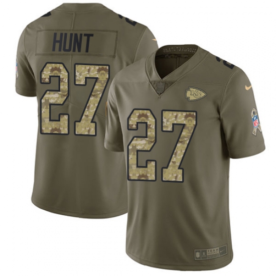Youth Nike Kansas City Chiefs #27 Kareem Hunt Limited Olive/Camo 2017 Salute to Service NFL Jersey - Ujersey