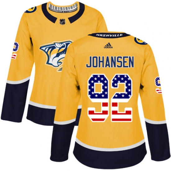 Women's Adidas Nashville Predators #92 Ryan Johansen Authentic Gold USA Flag Fashion NHL Jersey - Ujersey