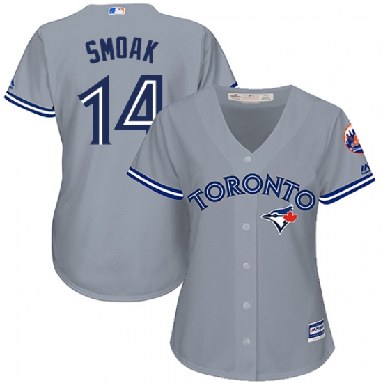 Women's Majestic Toronto Blue Jays #14 Justin Smoak Authentic Grey Road MLB Jersey - Ujersey
