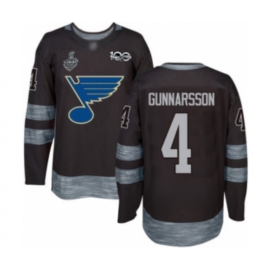 Men's St. Louis Blues #4 Carl Gunnarsson Authentic Black 1917-2017 100th Anniversary 2019 Stanley Cup Final Bound Hockey Jersey - Ujersey